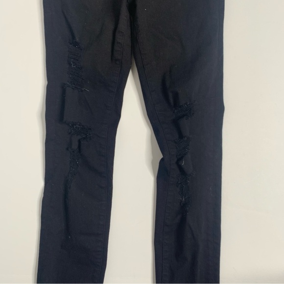 Frame Le Skinny De Jeanne Black Ripped Distressed Mid-Rise Jeans - Picture 5 of 16